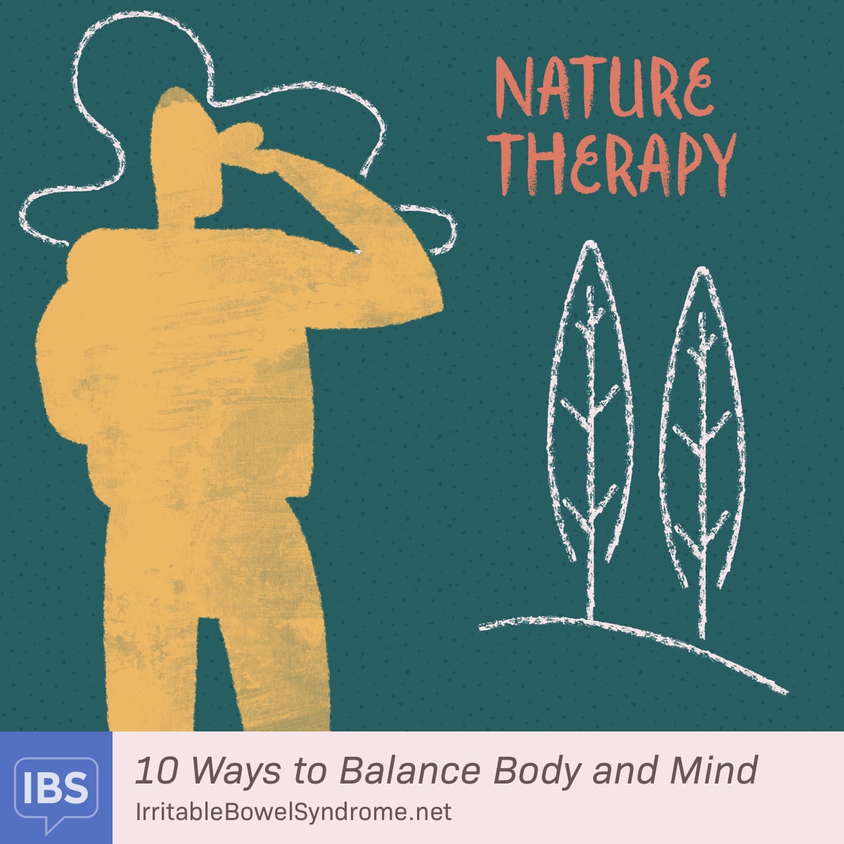 A person with a backpack gazes at trees in the distance.